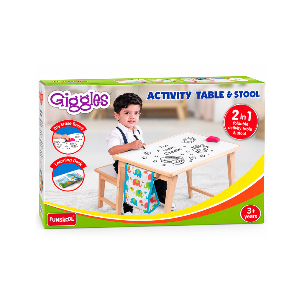 Funskool Giggles 2-in-1 Activity Table & Stool with Dry Erase Board