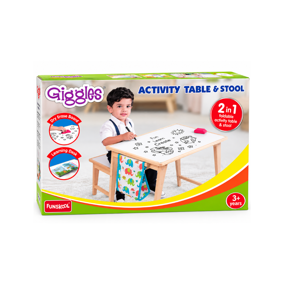 Funskool Giggles 2-in-1 Activity Table & Stool with Dry Erase Board