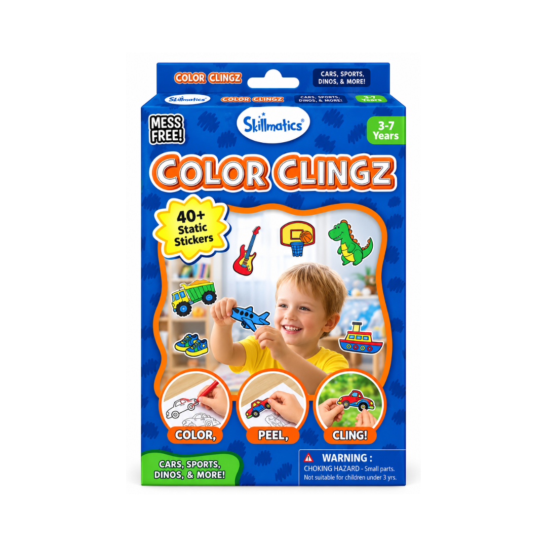 Skillmatics Color Clingz: Car Sports, Dinos & More! - Mess-Free Reusable Static Stickers