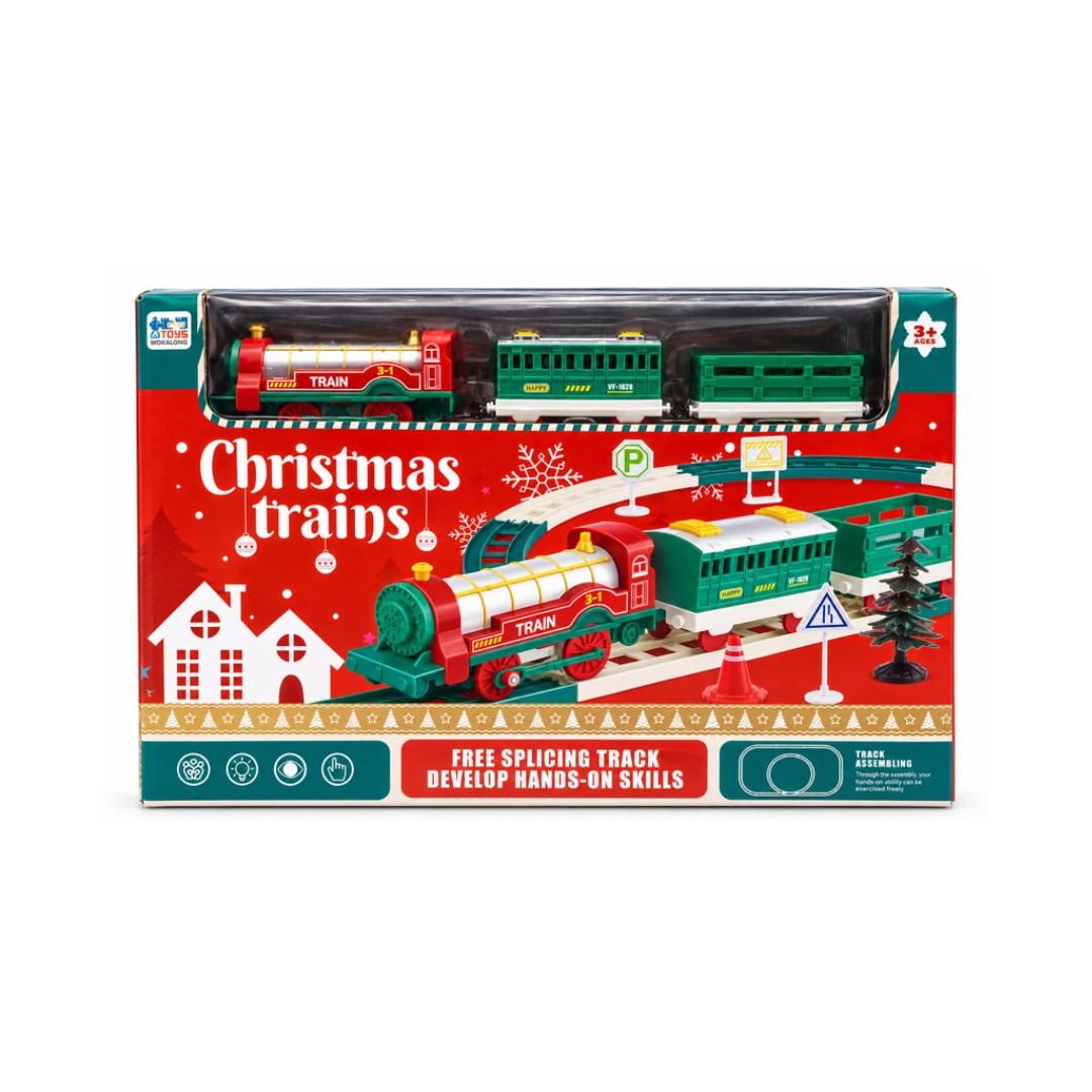 Christmas Train Set for Kids with Free-Style Track & 3 Train Cars