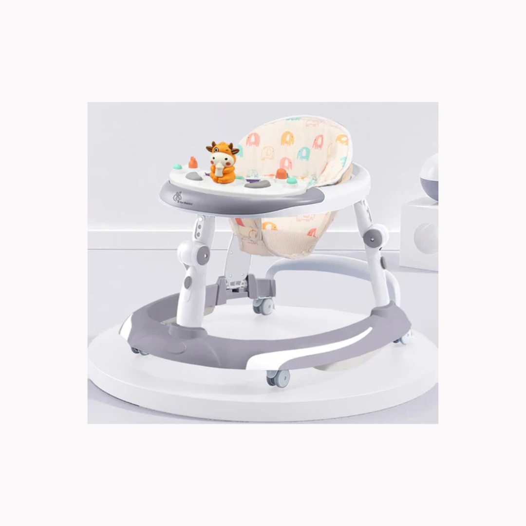 R for Rabbit Little Feet Plus Baby Walker - Detachable Toy Bar With Music & Light Grey White
