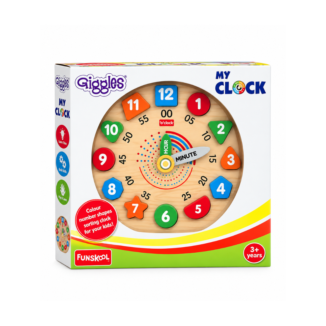 Funskool Giggles My Clock – Wooden Time Learning & Number Matching Educational Toy