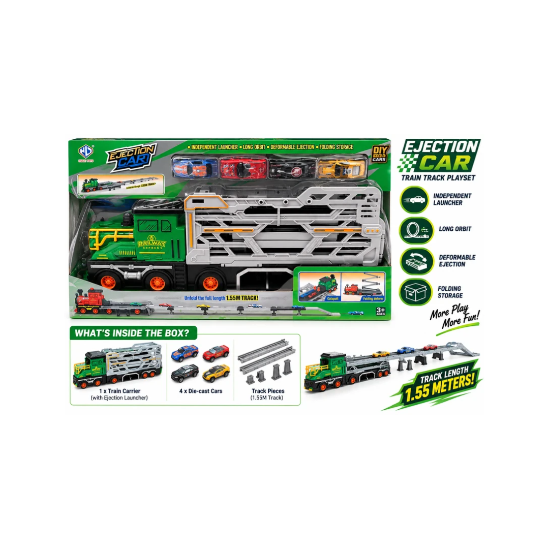 Railway Express Ejection Train Car Carrier with 1.55M Track & Foldable Storage