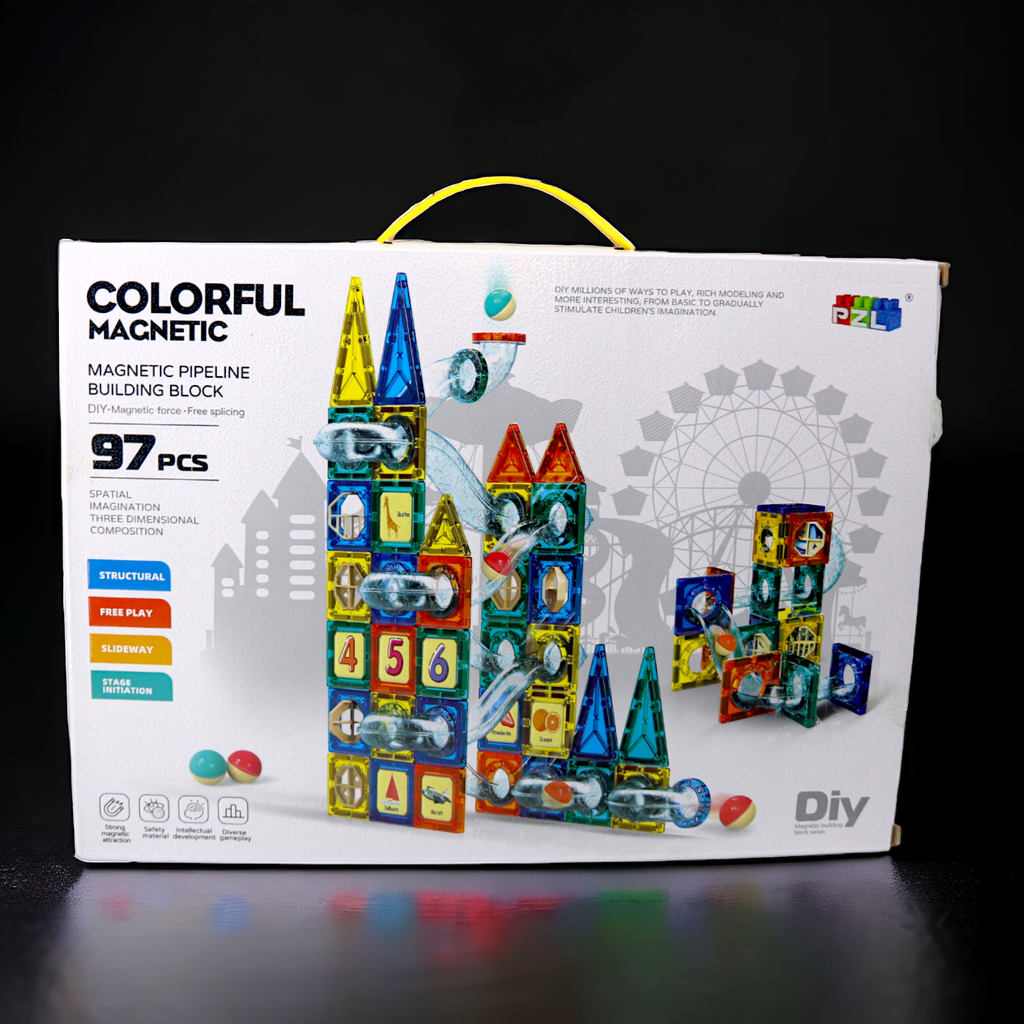 Rainbow Toys Colorful Magnetic Pipeline Building Blocks – 97 PCS