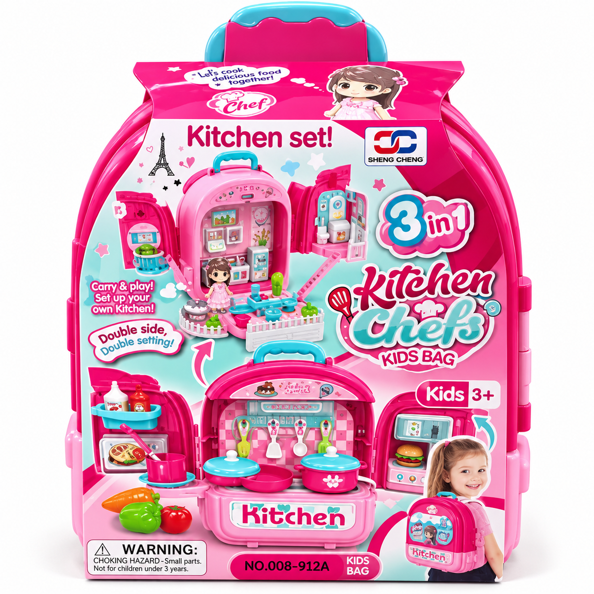 3-in-1 Kitchen Chef Kids Backpack Pretend Play Set – Portable Kitchen Toy | Ages 3+