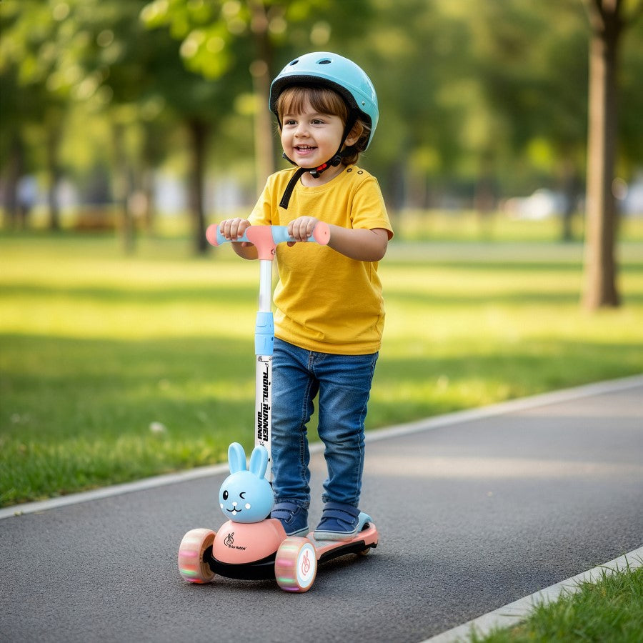 R for Rabbit Road Runner Bunny Scooter For Kids With PU LED Wheels - Pink Blue