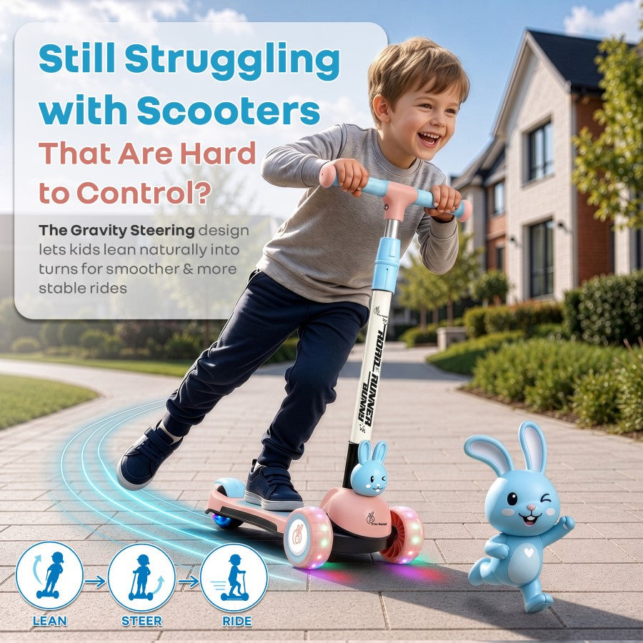 R for Rabbit Road Runner Bunny Scooter For Kids With PU LED Wheels - Pink Blue