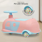 R for Rabbit Iya Iya Caravan 3-in-1 Swing, Push & Pull Ride-On for Kids with PU LED Wheels, ABEC 7 Bearings & Toy Storage – Pink Blue