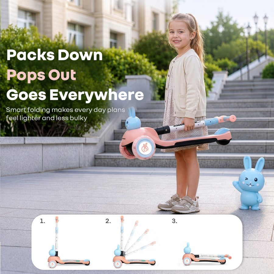 R for Rabbit Road Runner Bunny Scooter For Kids With PU LED Wheels - Pink Blue