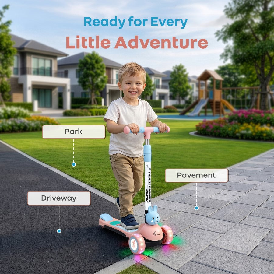 R for Rabbit Road Runner Bunny Scooter For Kids With PU LED Wheels - Pink Blue