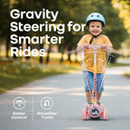 R for Rabbit Road Runner Neo Kids Scooter with LED PU Wheels, Music, Gravity Steering, 4-Level Height Adjustment Pink Yellow