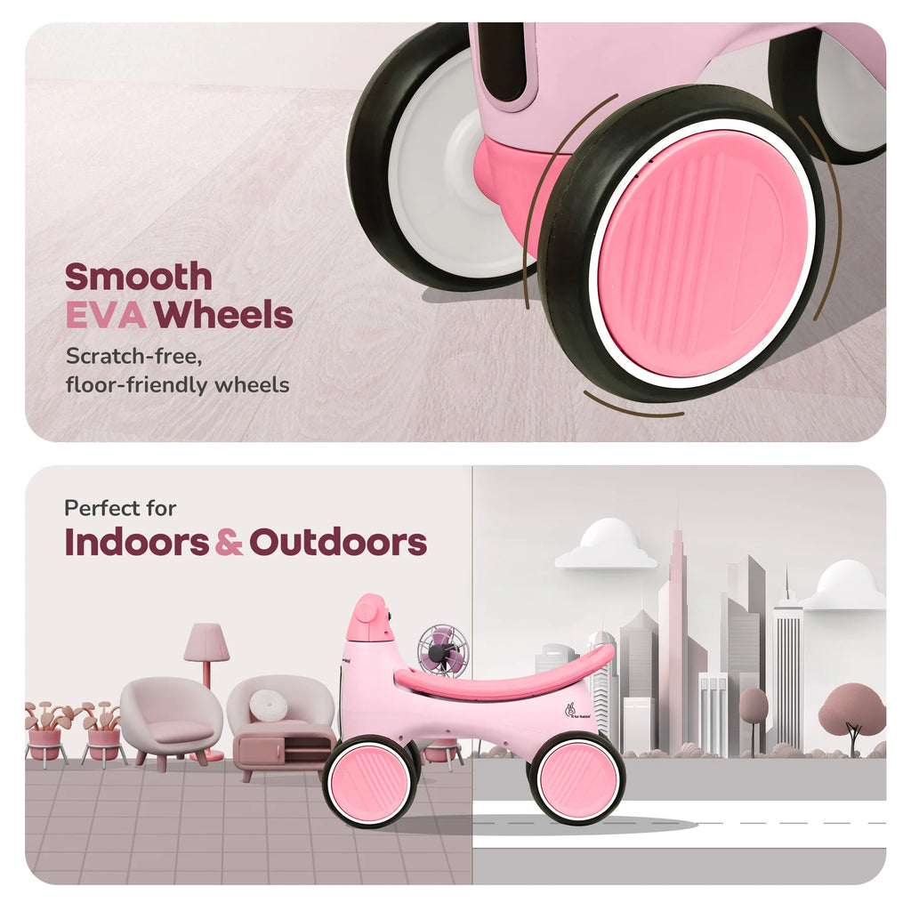 R For Rabbit Speedster Glider Baby Ride-on Car Push Ride with Music & Lights Pink