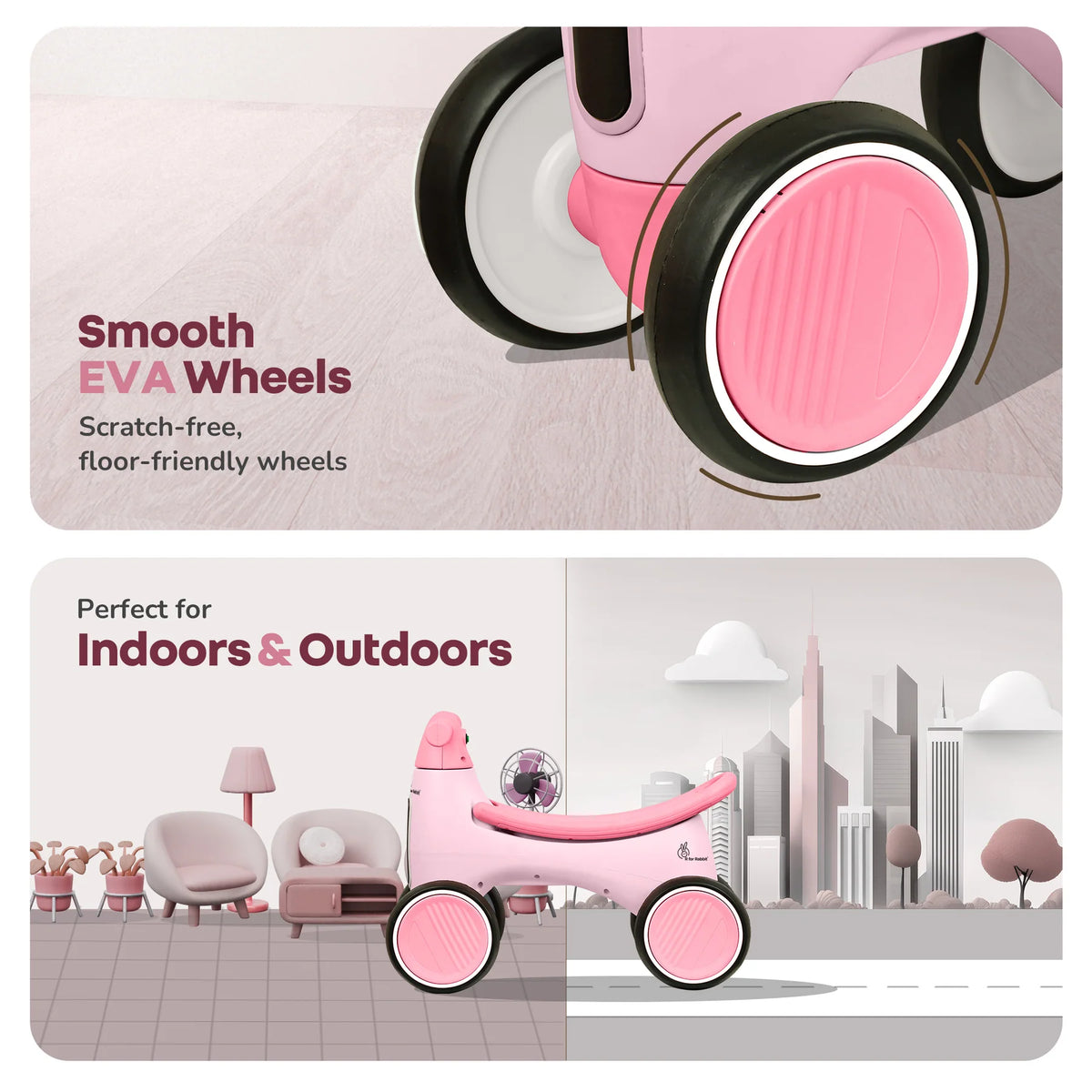 R For Rabbit Speedster Glider Baby Ride-on Car Push Ride with Music & Lights Pink