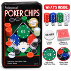 Professional Poker Chips Set with 100 Dual-Toned Chips & Dealer Button | Texas Hold'em Poker Game for Kids Ages 10+ & Adults