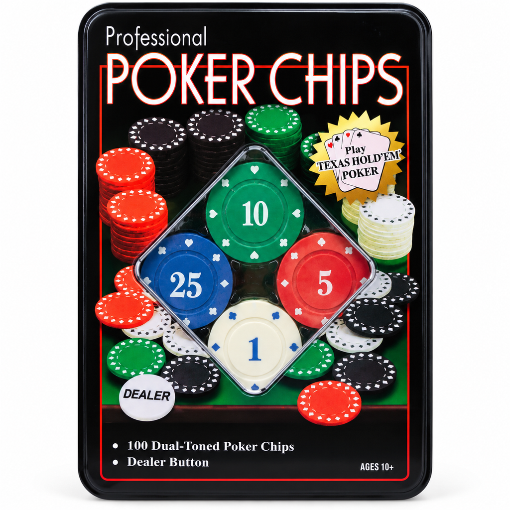 Professional Poker Chips Set with 100 Dual-Toned Chips & Dealer Button | Texas Hold'em Poker Game for Kids Ages 10+ & Adults