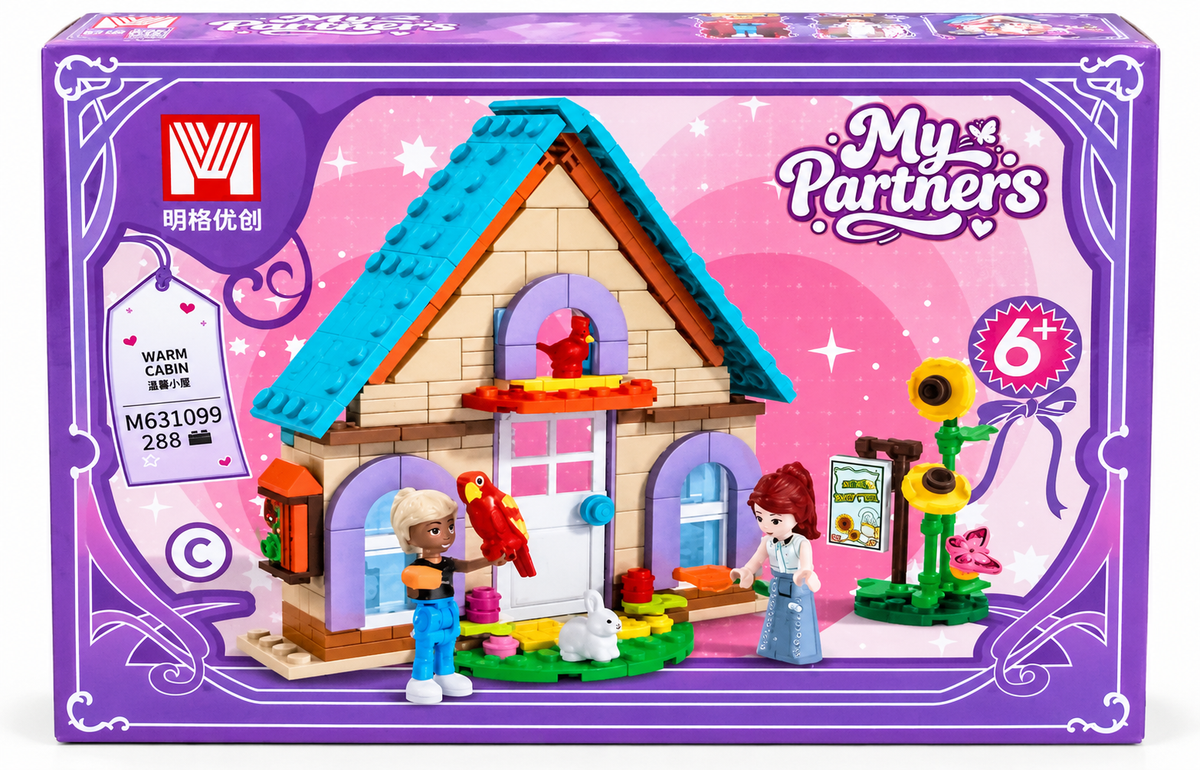 My Partners Warm Cabin Building Blocks Set 288 Pieces – Dollhouse Construction Toy for Kids Ages 6+