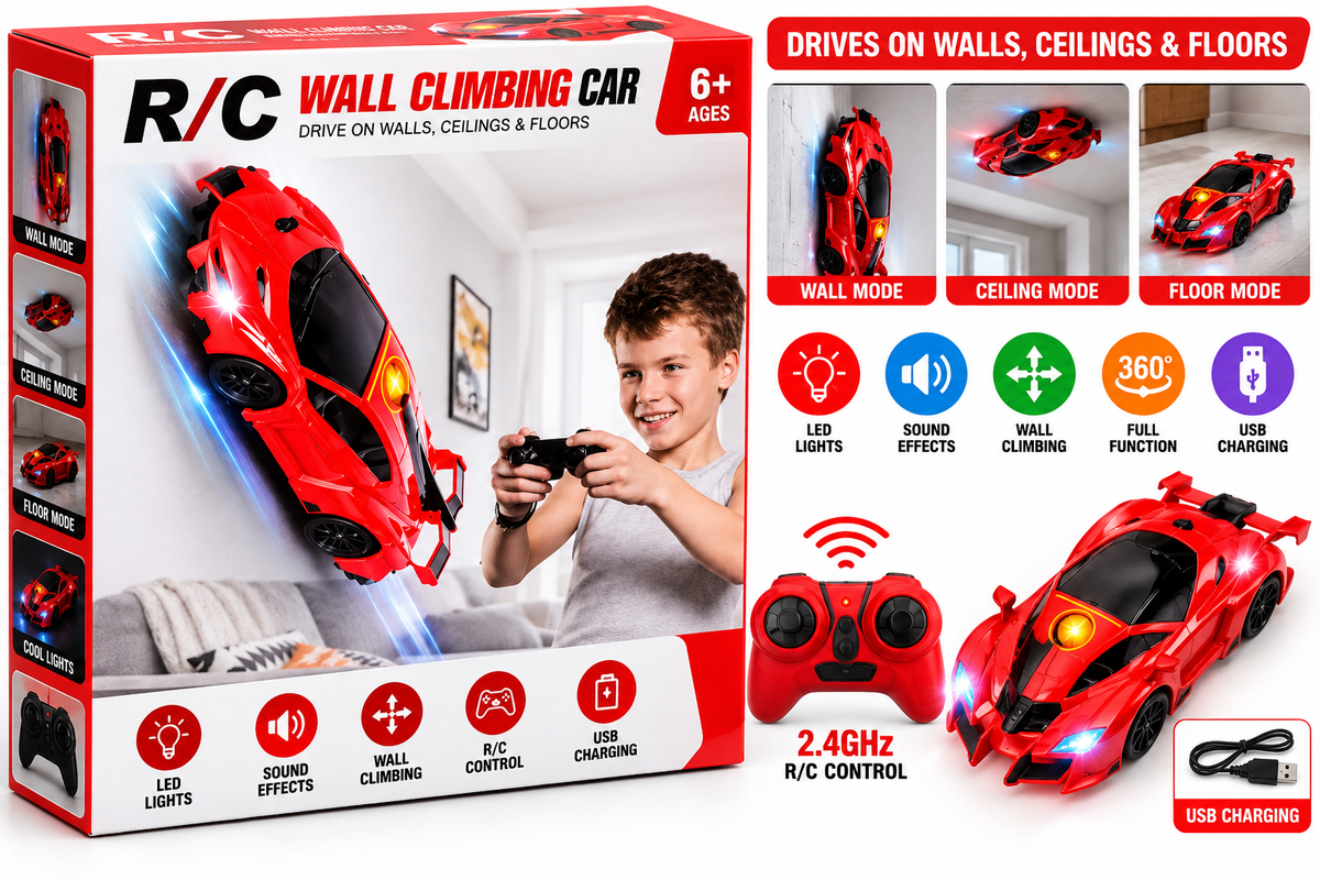 KRC RC Wall Climbing Stunt Car with Remote Control, LED Lights