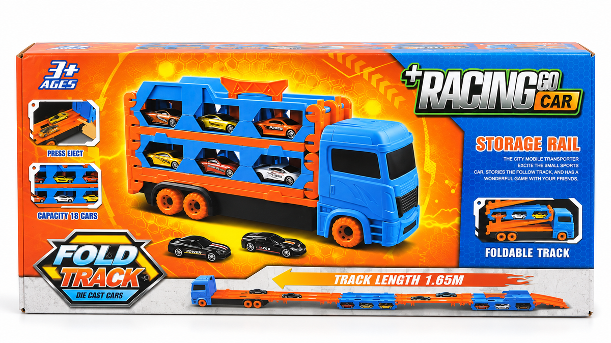 Racing Go Car Fold Track Die-Cast Cars Transport Truck with 1.65M Foldable Track and 2 Mini Cars