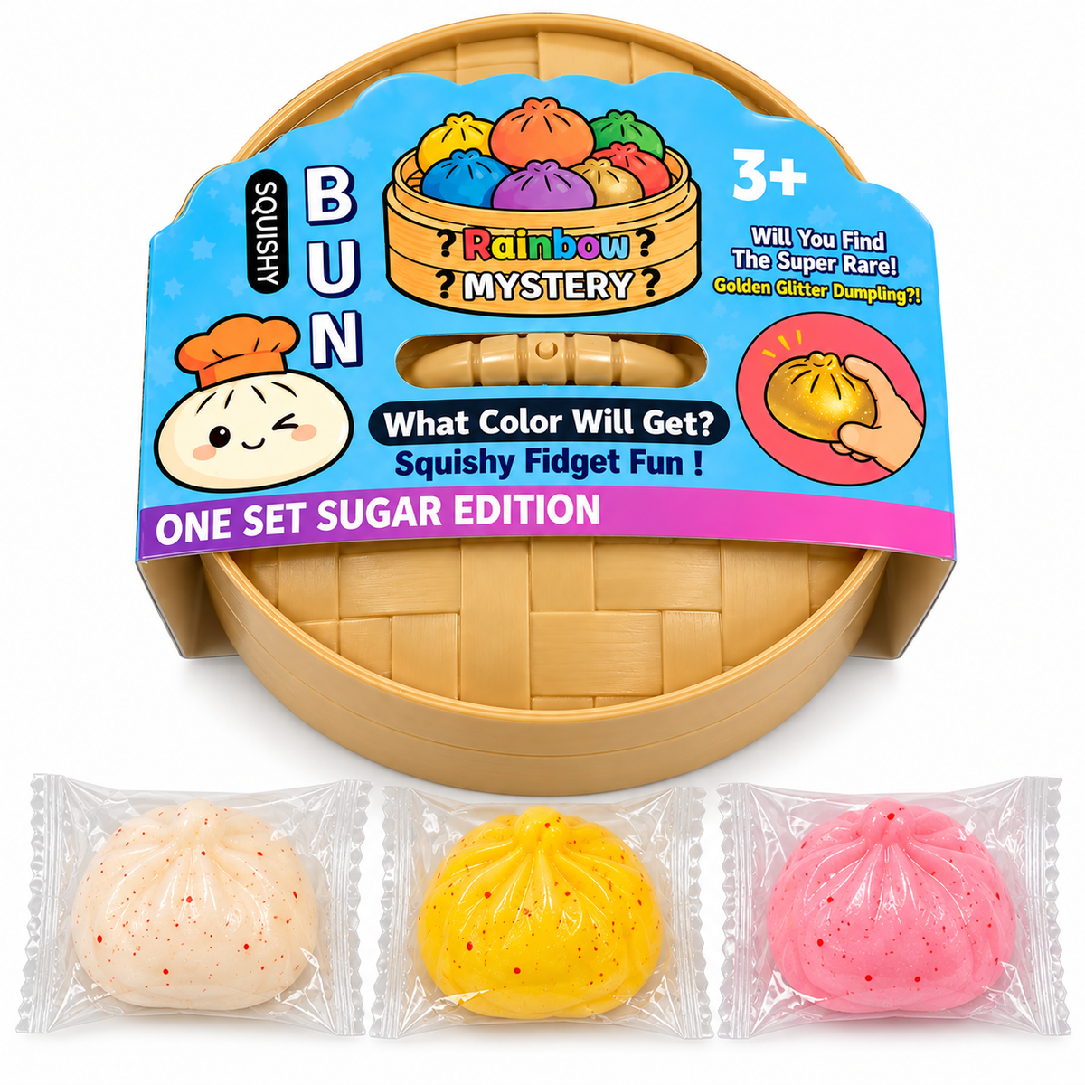 Rainbow Mystery Squishy Bun Set Surprise Dumpling Fidget Toy for Kids 3+ 1pc