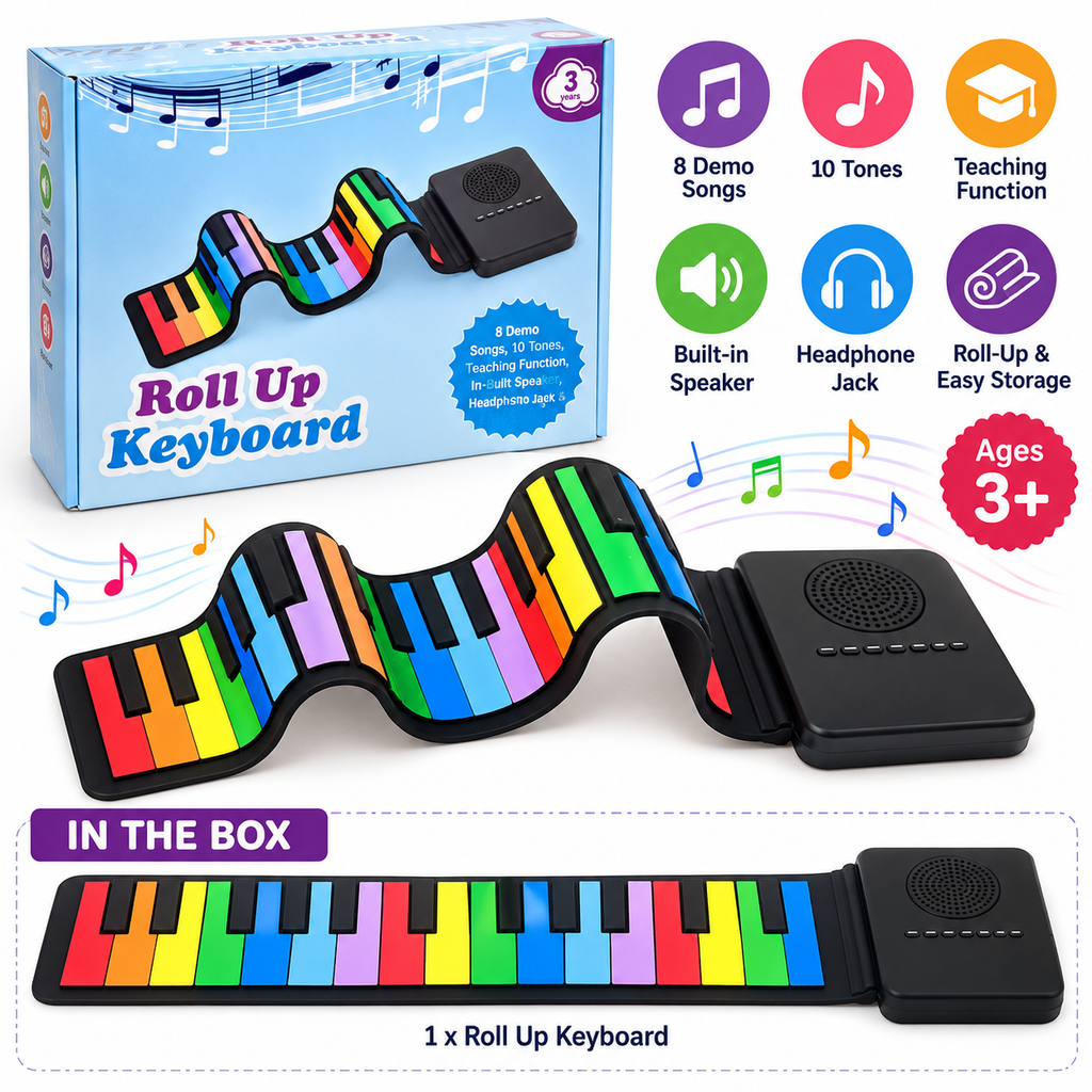 Roll Up Musical Keyboard for Kids with Speaker, 8 Demo Songs & 10 Tones