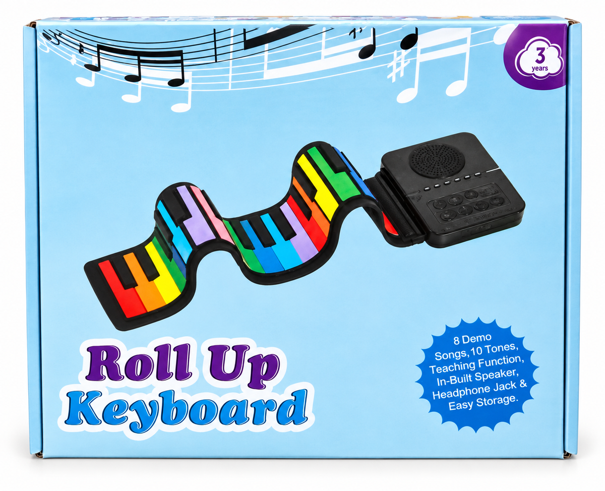 Roll Up Keyboard for Kids – Portable Flexible Piano with 8 Demo Songs, 10 Tones & Built-in Speaker, Ages 3+