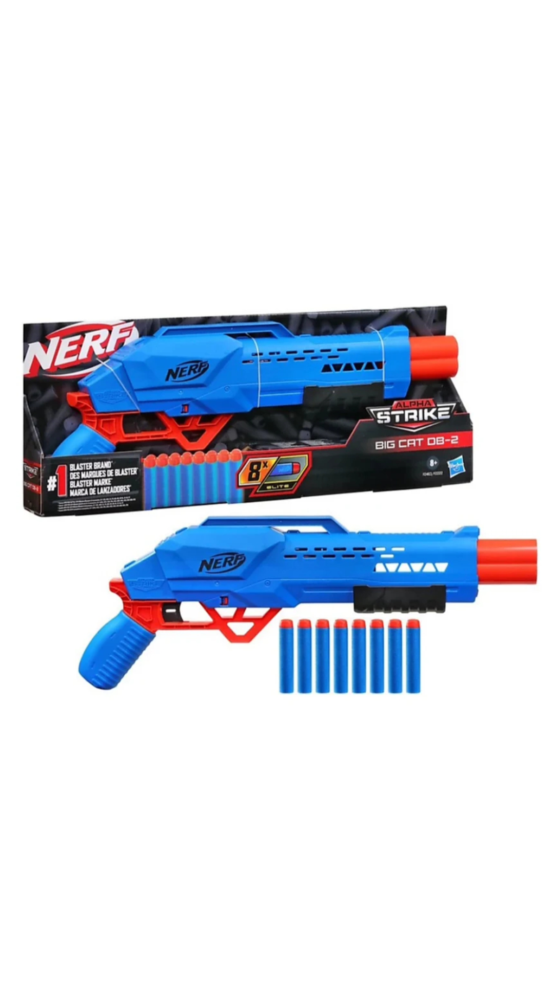 Hasbro Nerf Alpha Strike Big Cat DB-2 Blaster Double-Barrel Blasting, Fires 2 Darts