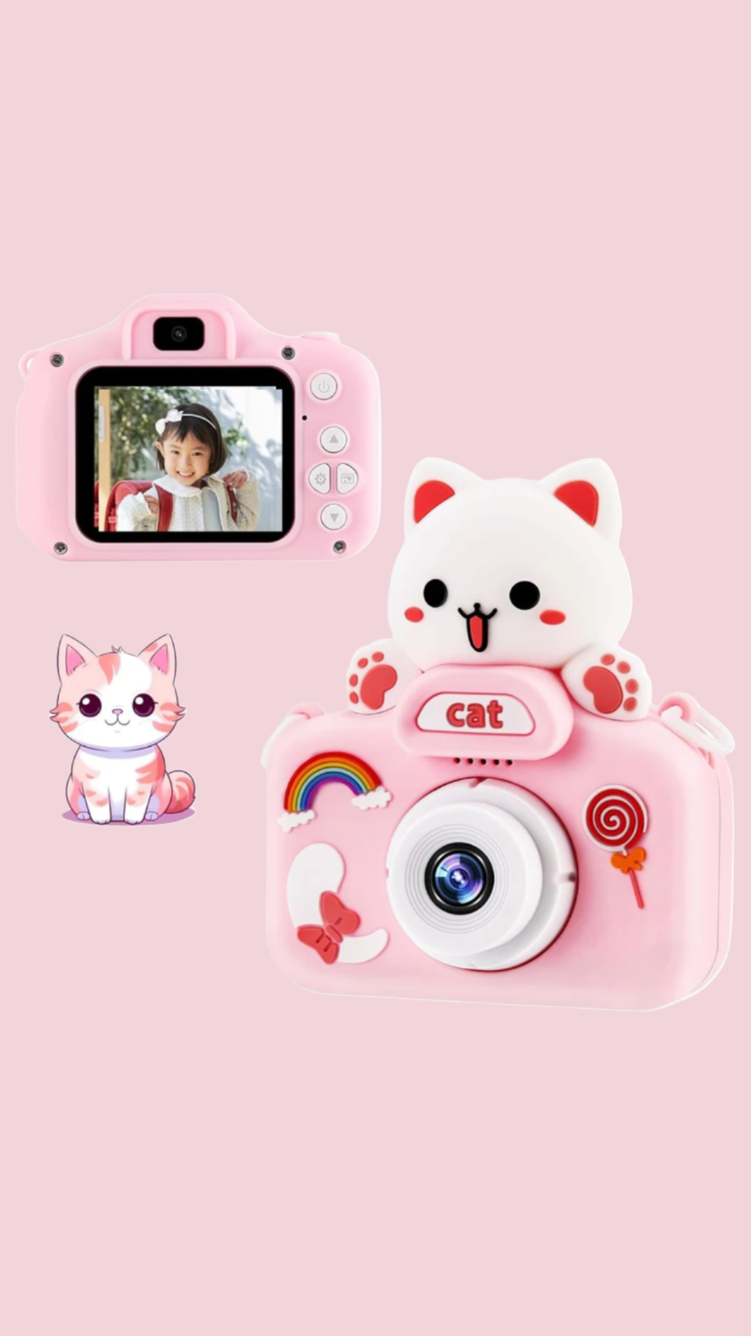 Rainbow Toys Cat-Themed Electronic Camera for Kids with Selfie Camera Assorted Color