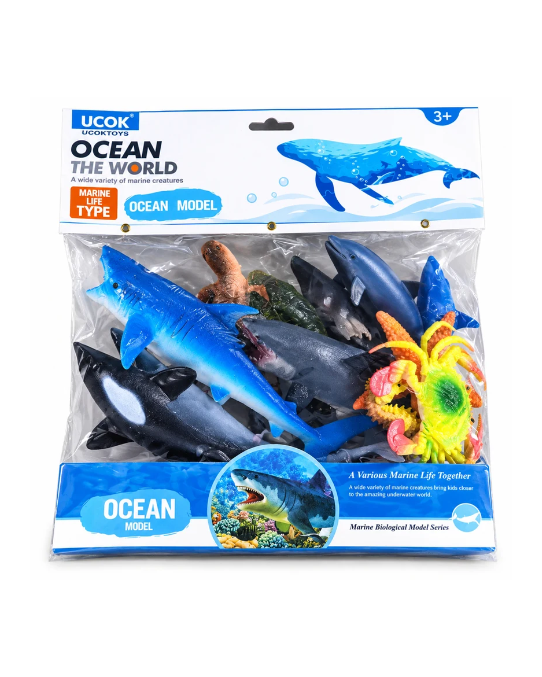 Ocean World Marine Life Animal Toy Set – Assorted Ocean Sea Animals Figures, Shark Dolphin Whale & Marine Creatures,