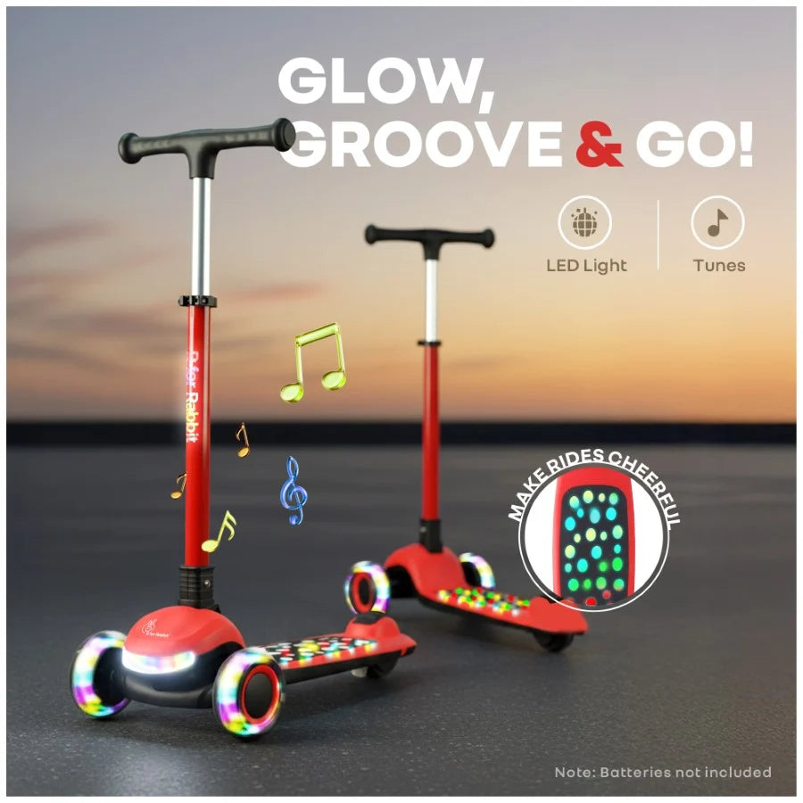 R For Rabbit Road Runner Jazz LED Music Scooter Adjustable Kids Scooter Red Black