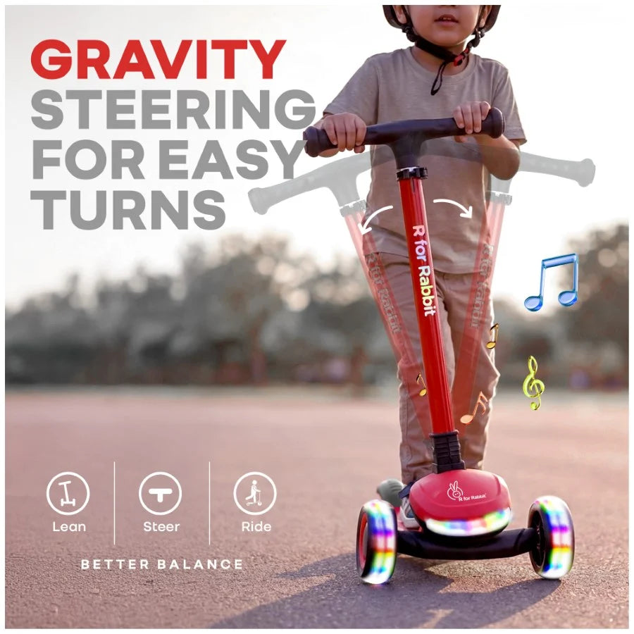 R For Rabbit Road Runner Jazz LED Music Scooter Adjustable Kids Scooter Red Black
