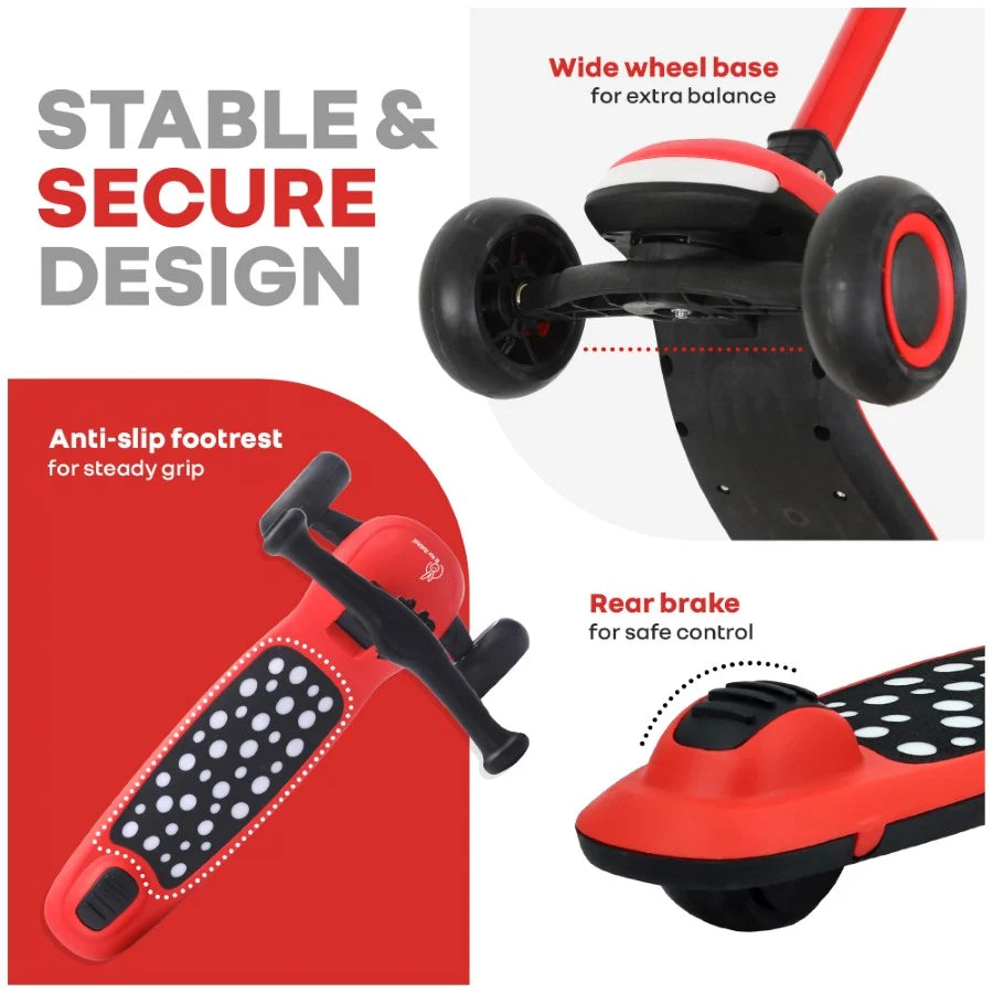 R For Rabbit Road Runner Jazz LED Music Scooter Adjustable Kids Scooter Red Black