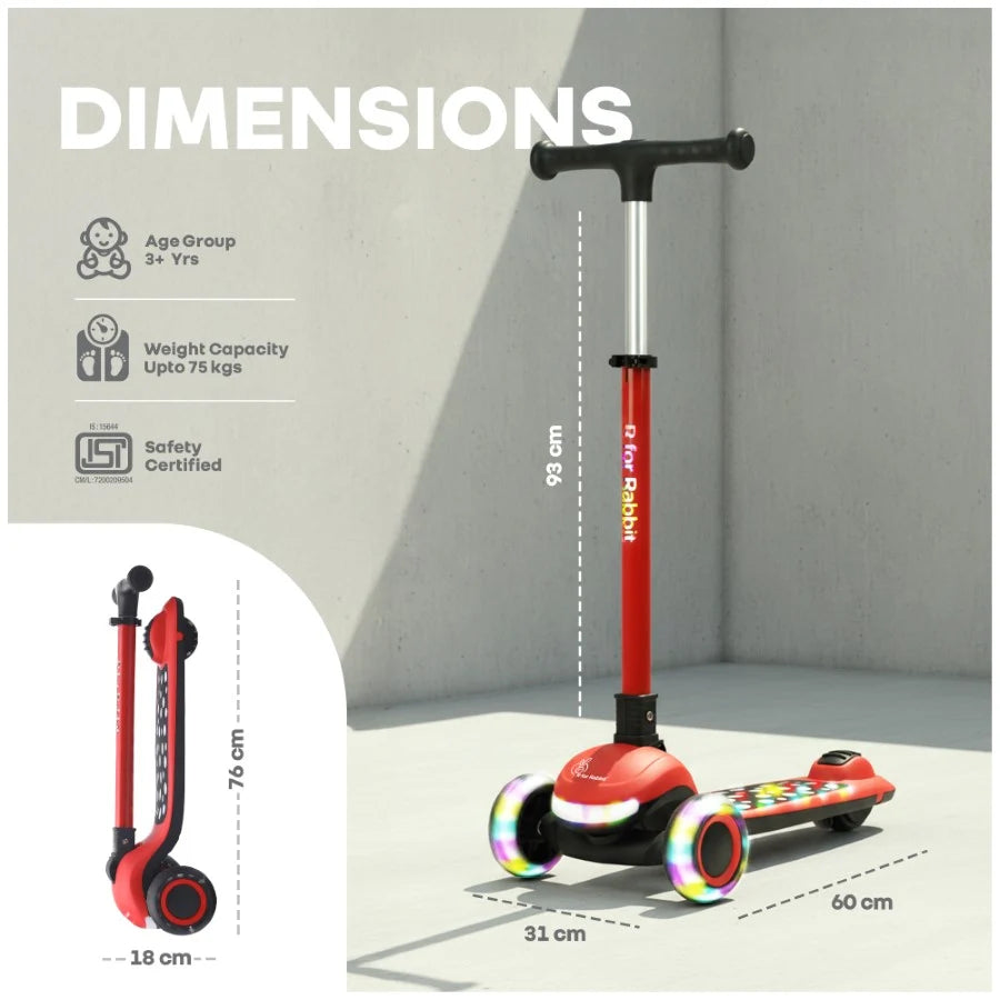 R For Rabbit Road Runner Jazz LED Music Scooter Adjustable Kids Scooter Red Black