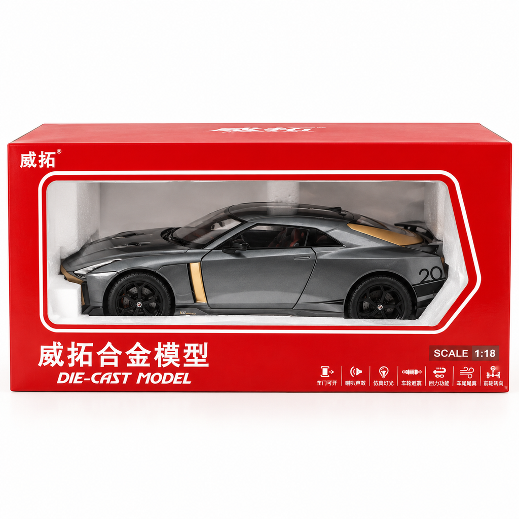 1:18 Scale Die-Cast Sports Car Model Toy with Opening Doors – Grey