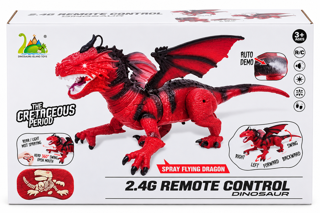 2.4G Remote Control Flying Dragon Dinosaur Toy with Spray Mist, Lights & Sound Assorted Color
