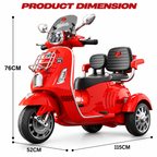 Kids 3-Wheel Electric Ride-On Scooter | Dual Seat Battery Operated Bike with Bluetooth, Music & Storage