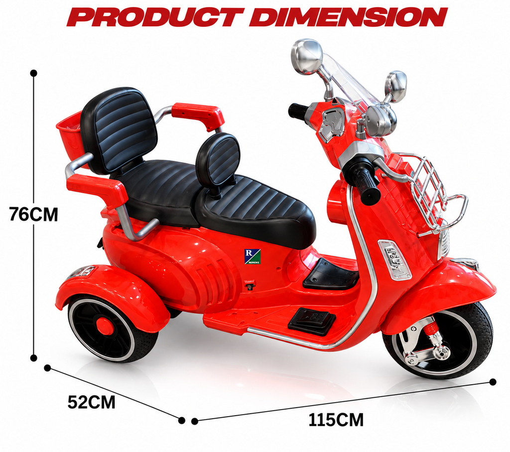 Kids 3-Wheel Electric Ride-On Scooter | Dual Seat Battery Operated Bike with Bluetooth, Music & Storage