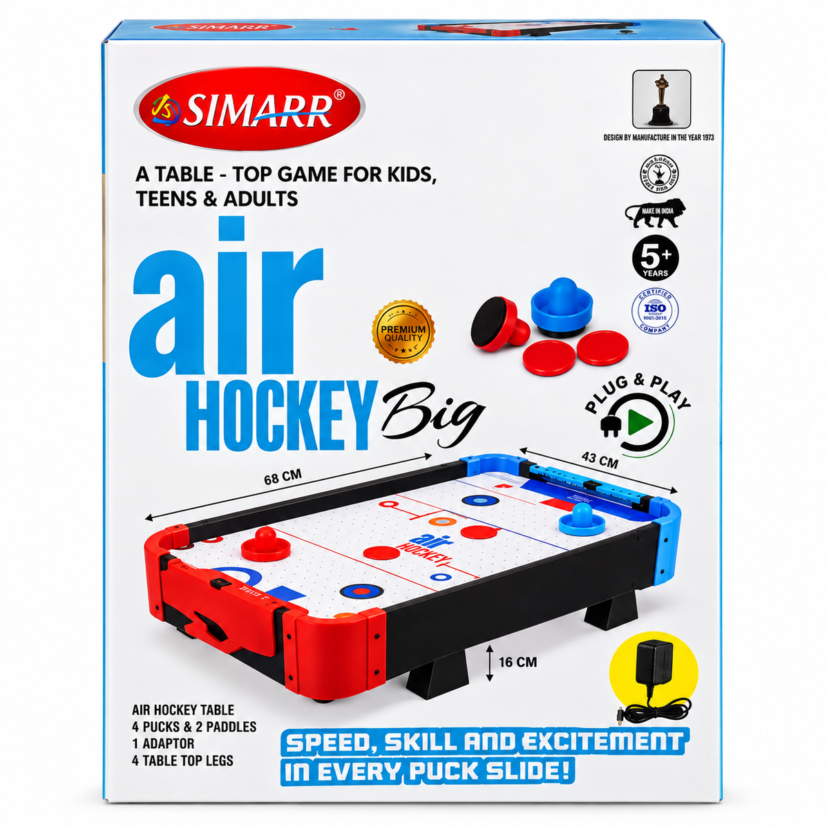 Simarr Air Hockey Big Tabletop Game | 68 × 43 × 16 cm | Plug & Play Air Hockey Set for Kids & Adults