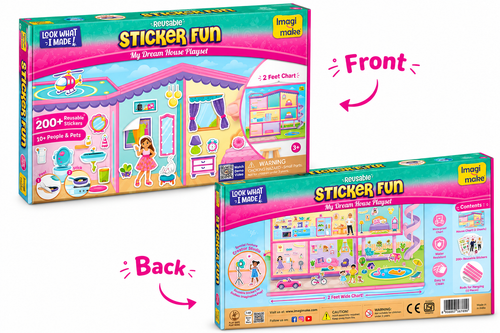 Imagimake Sticker Fun My Dream House Playset with 200+ Reusable Stickers & 10+ People and Pets – Kids Creative Activity Kit