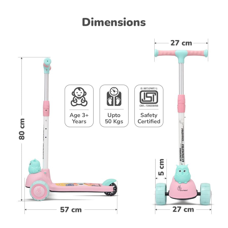R For Rabbit Road Runner Ryder Scooter For Kids With PU LED Wheels Pink Blue