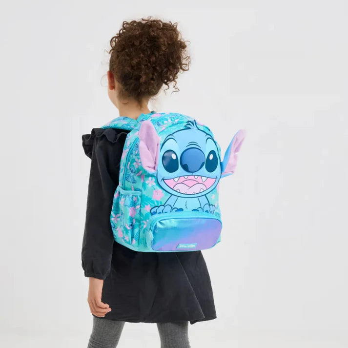 Smiggle Disney Stitch 14 Inch Kids School Backpack – 3D Ears Floral Bag 3–7 Years