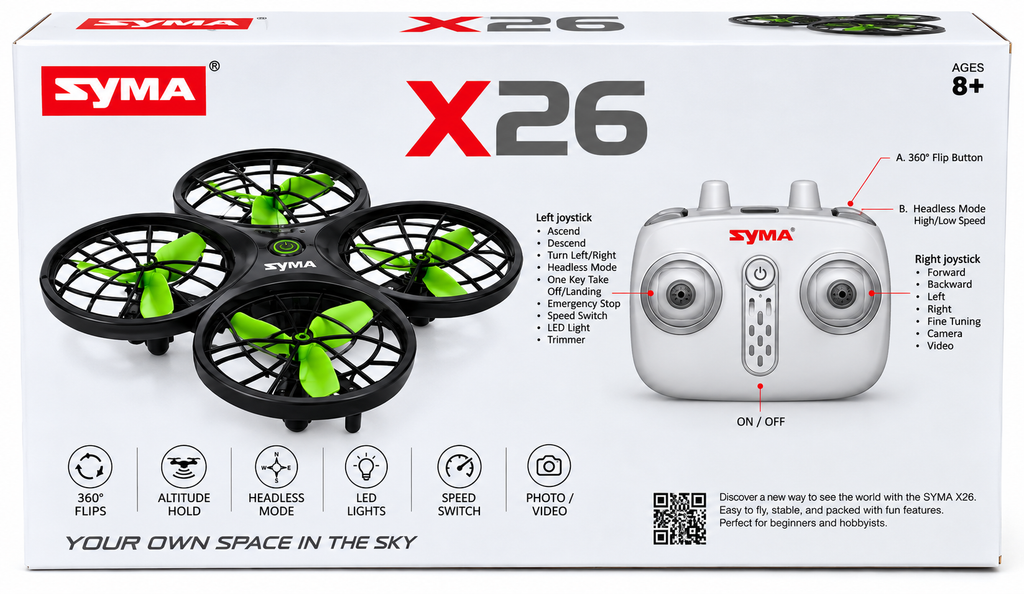 SYMA X26 Mini RC Quadcopter Drone with Protective Propeller Guards – 2.4GHz