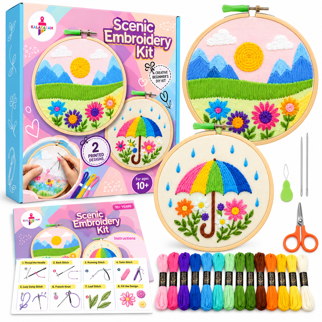 Kalakaram Scenic Embroidery Kit for Beginners – 10+ Years