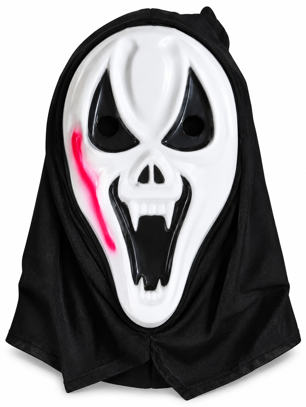 White Skull Halloween Mask with Black Hood