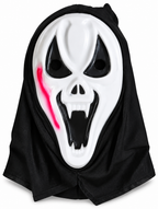 White Skull Halloween Mask with Black Hood
