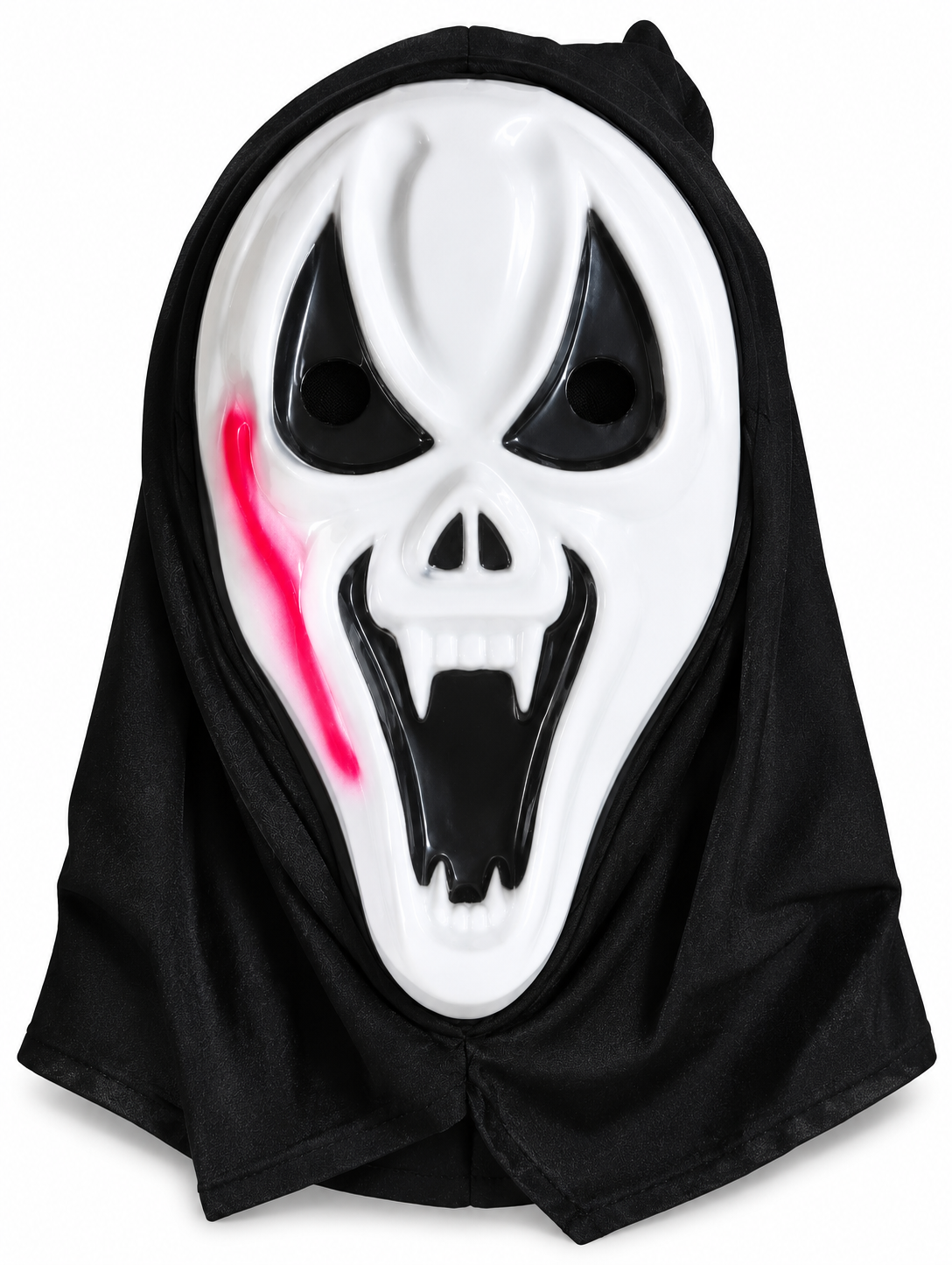 White Skull Halloween Mask with Black Hood