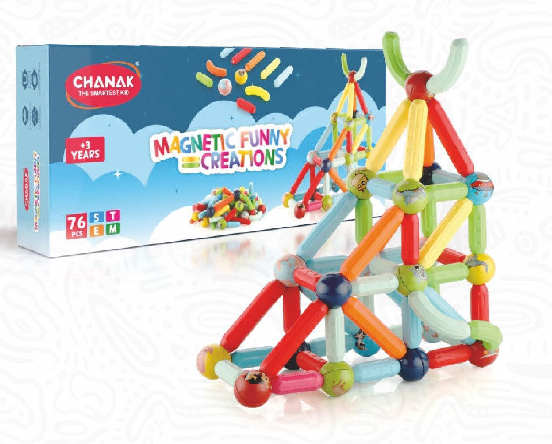 Chanak 76 Piece Magnetic Funny Creations Building Stick & Ball Blocks
