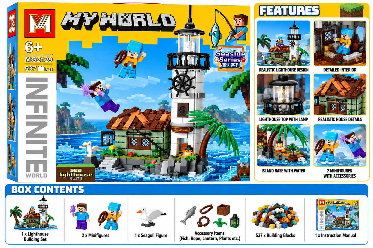 My World Seaside Series Sea Lighthouse 537 Pcs Building Blocks Set – Model MG2129 – 6+ Years