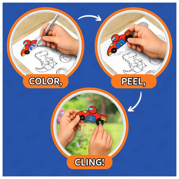 Skillmatics Color Clingz: Car Sports, Dinos & More! - Mess-Free Reusable Static Stickers
