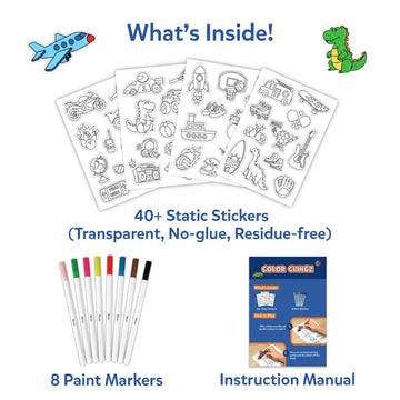 Skillmatics Color Clingz: Car Sports, Dinos & More! - Mess-Free Reusable Static Stickers
