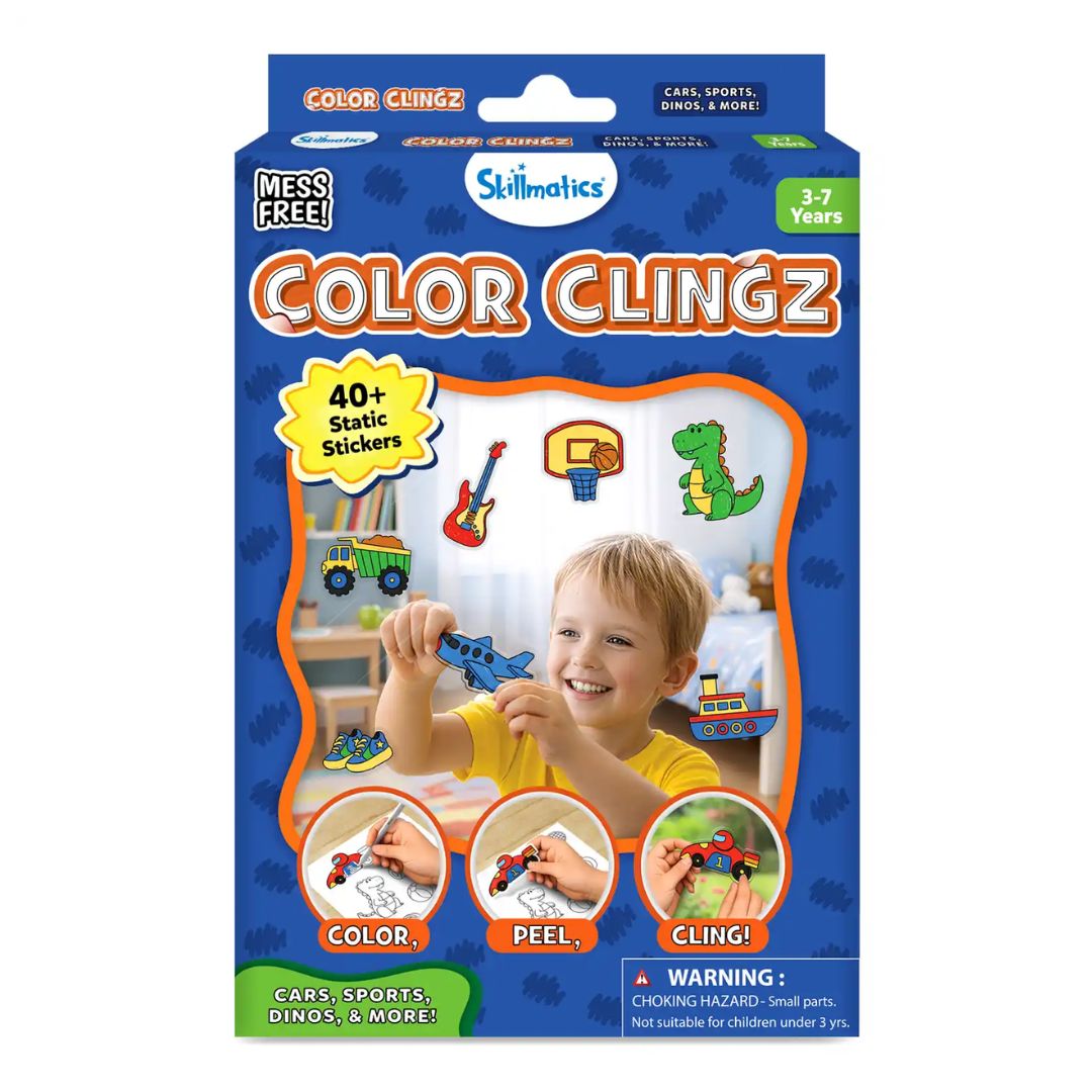 Skillmatics Color Clingz: Car Sports, Dinos & More! - Mess-Free Reusable Static Stickers